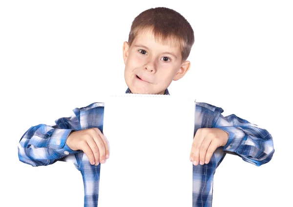 Chłopiec z białe transparent — Zdjęcie stockowe