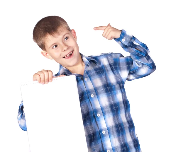 Chłopiec z białe transparent — Zdjęcie stockowe