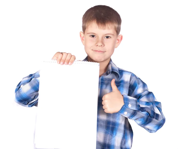 Boy with a white banner — Stock Photo, Image