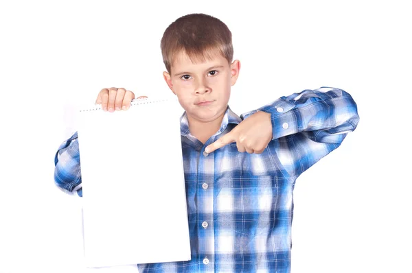 男孩与一个白色横幅 — 图库照片