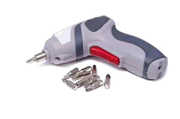Electric screwdriver with different tips — Stock Photo, Image