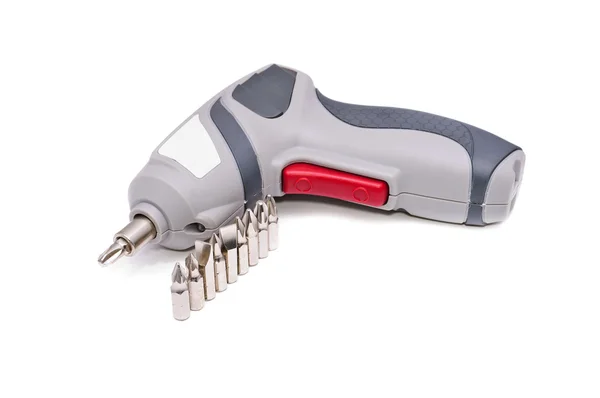 Electric screwdriver with different tips — Stock Photo, Image
