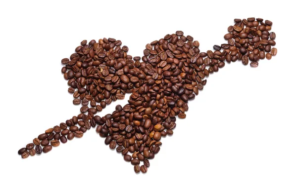 कॉफी बीन्स एक हृदय आकार आहेत — स्टॉक फोटो, इमेज