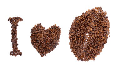 The inscription of the coffee beans on white background