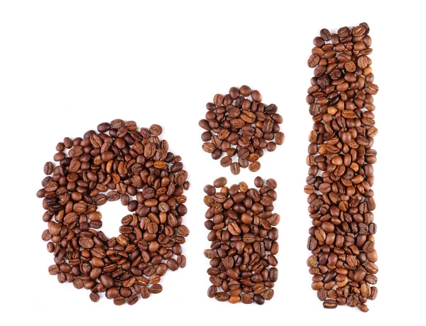 A inscrição dos grãos de café no fundo branco — Fotografia de Stock