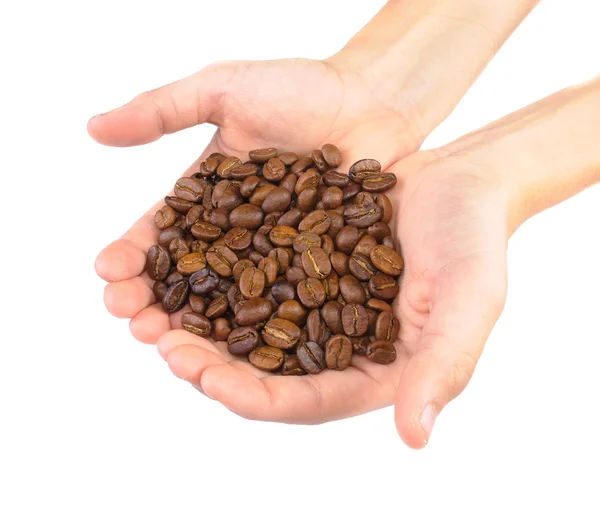 Coffee beans in children hands — Stock Photo, Image
