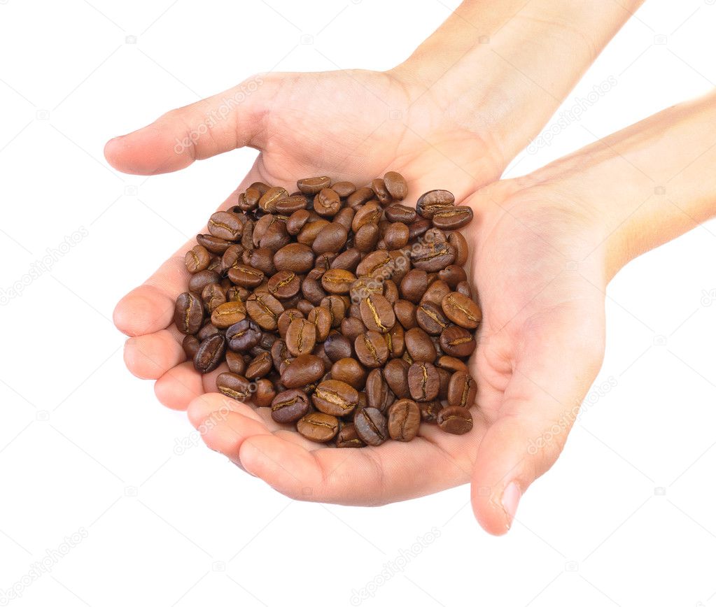 Coffee beans in children hands
