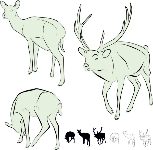 Herten, kalveren, evenhoevige dieren, New Year's Deer — Stockvector