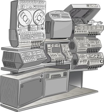 Retro vector tv and music equipment clipart