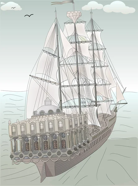 Vecchio vettore schizzo nave — Vettoriale Stock