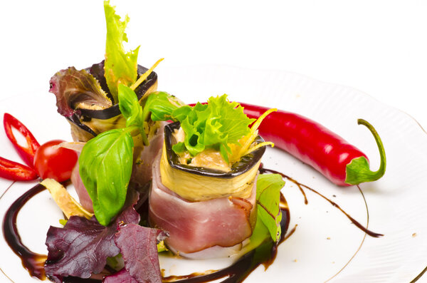 Aubergine beefs olive with Parma ham