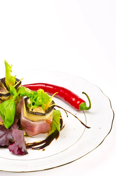 Aubergine beefs olive with Parma ham — Stock Photo, Image