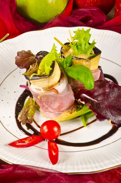 Aubergine beefs olive with Parma ham — Stock Photo, Image