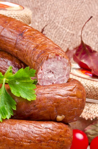 Home-baked Polish sausage (Swojska) — Stock Photo, Image