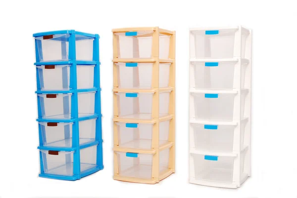Caja de plástico de almacenamiento sobre fondo blanco aislado —  Fotos de Stock
