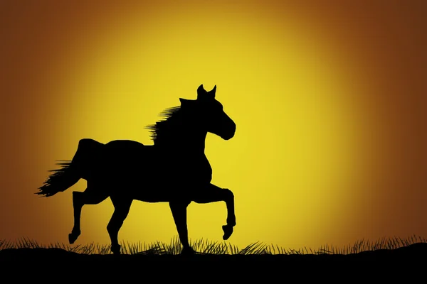 Ilustración de un caballo corriendo por pastizales al atardecer — Foto de Stock