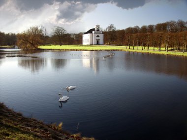 Church and swan clipart