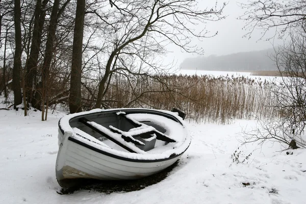 Nebliges Winterboot — Stockfoto