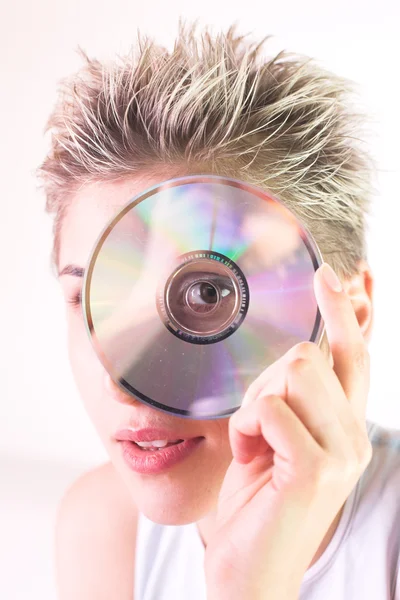 Mulher e CD — Fotografia de Stock
