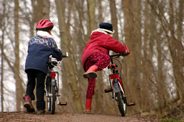 Дети с велосипедом — стоковое фото