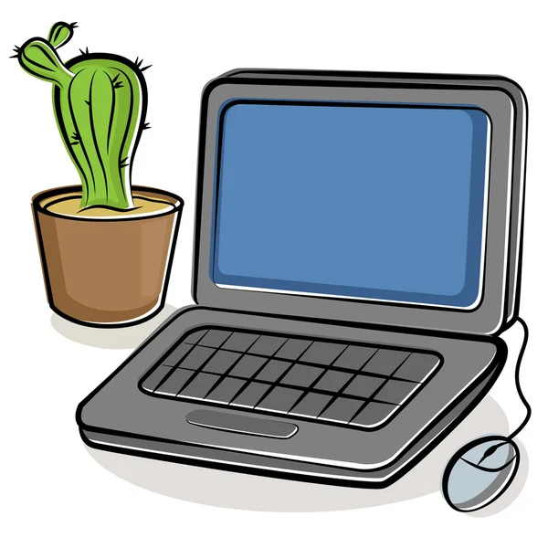 stock vector Laptop and green cactus