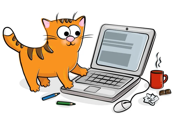 素敵な猫とラップトップ — ストックベクタ