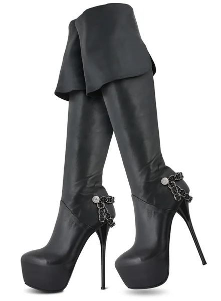 Black Leather Female high hill Boots — Stock Photo, Image