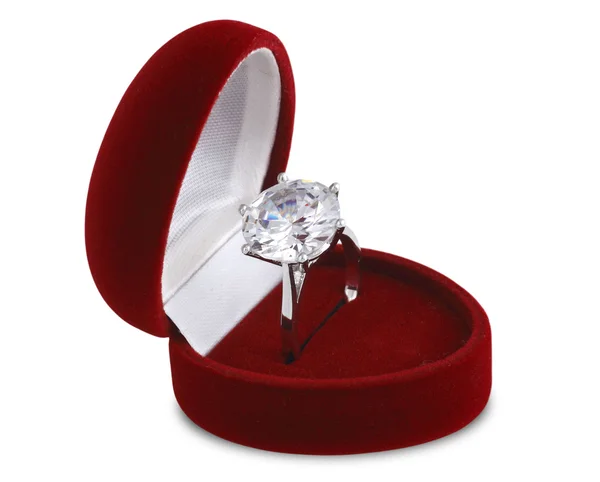 Diament ring w polu czerwonego aksamitu — Zdjęcie stockowe