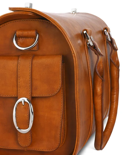 Brown leather bag, closeup — Stock Photo, Image
