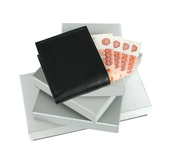 Brieftasche und Geschenkboxen — Stockfoto