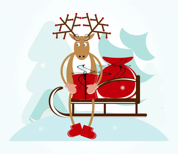 Deer with sleigh — Stock Vector