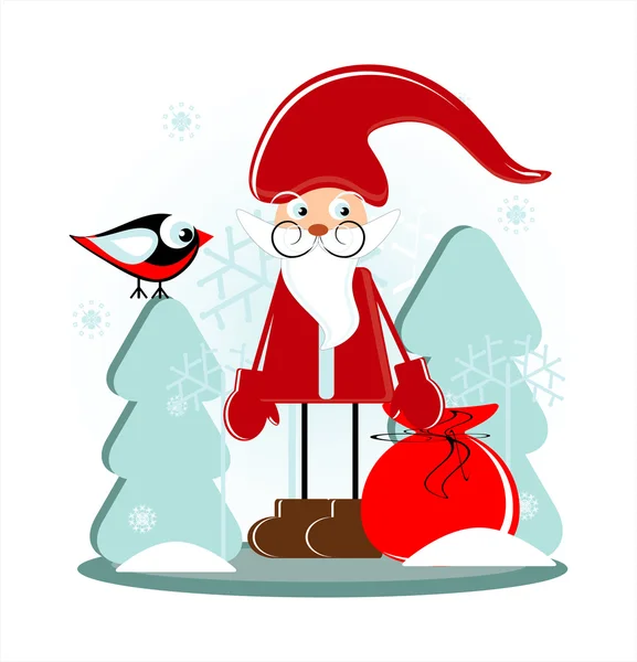 Santa with gift in forest — Stock Vector