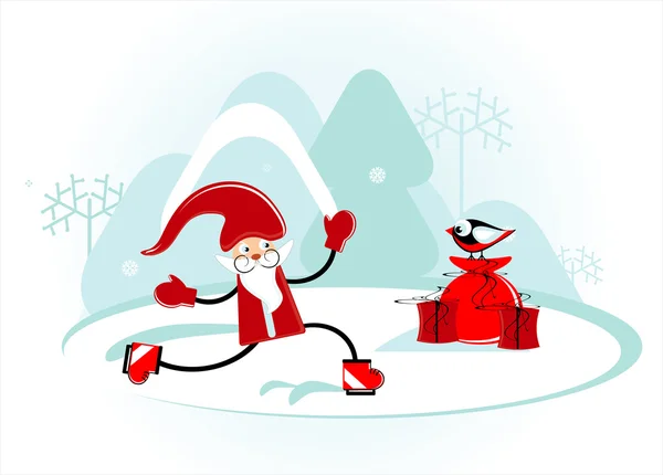 圣诞老人滑冰 — 图库矢量图片