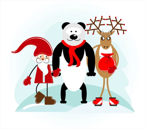 圣诞老人与熊和鹿 — 图库矢量图片