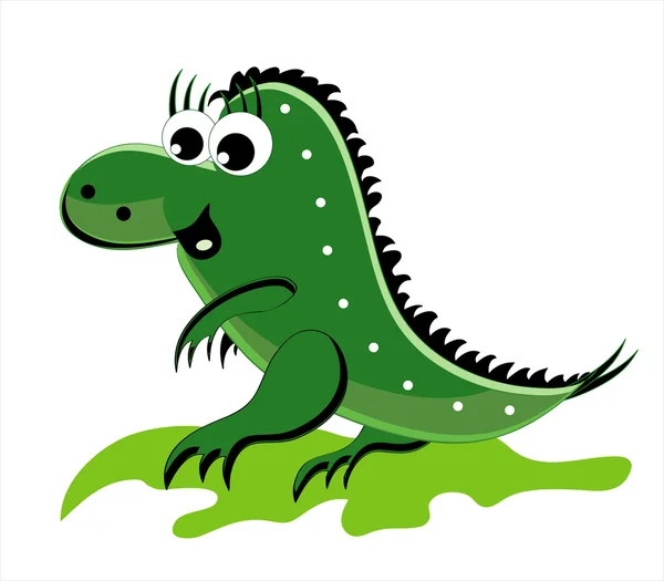 Green dragon going on a grass — Stock Vector