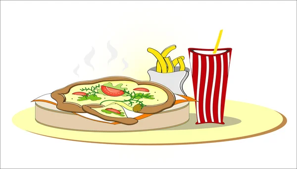 Pizza aux frites et au cola — Image vectorielle