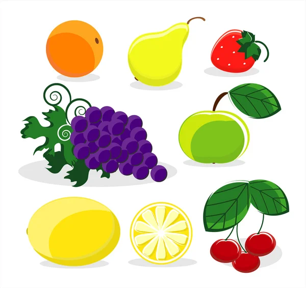 Färgade frukt ikoner på vit bakgrund — Stock vektor