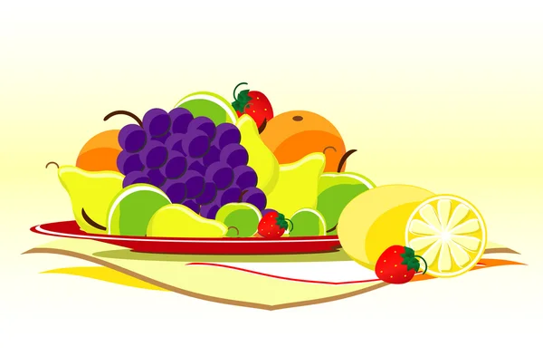 Frutas no prato — Vetor de Stock