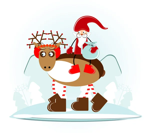 Santa claus on christmas deer in forest — Stock Vector