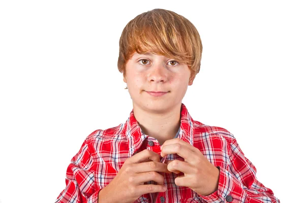 Turuncu gömlek ile sevimli çocuk portresi — Stok fotoğraf
