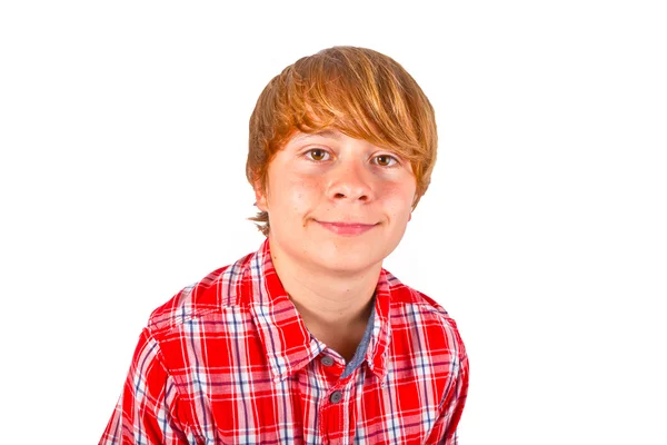 Portret ładny chłopiec z shirt pomarańczowy — Zdjęcie stockowe