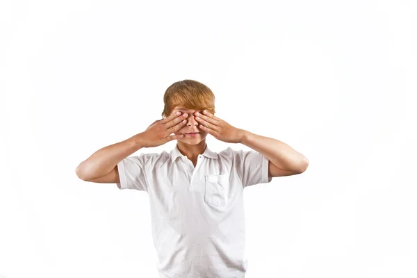 Portrait of cute boy with closed eyes in studio — Stock Photo, Image
