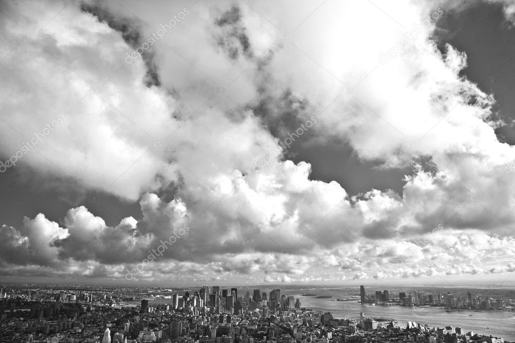 South aerial view of Manhattan, New York