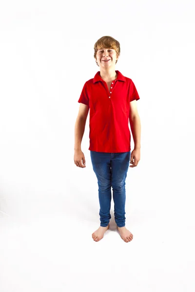 Cute boy in studio isolated on white — Stock Photo, Image