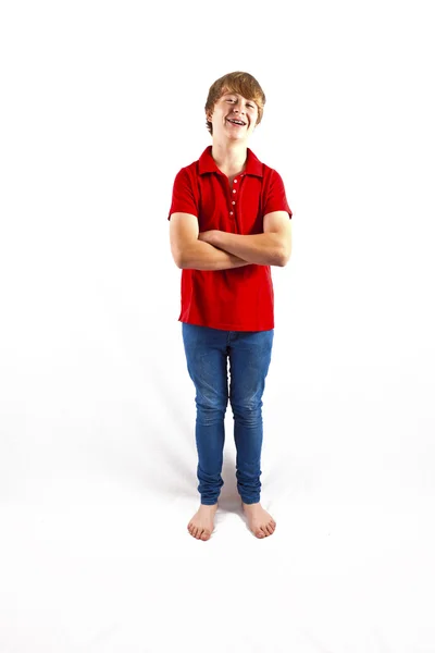 Cute boy in studio isolated on white — Stock Photo, Image