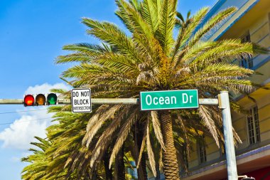 Street sign of famous street Ocean Drice in Miami South with tra clipart