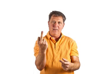 Smart man in studio warns with his finger clipart