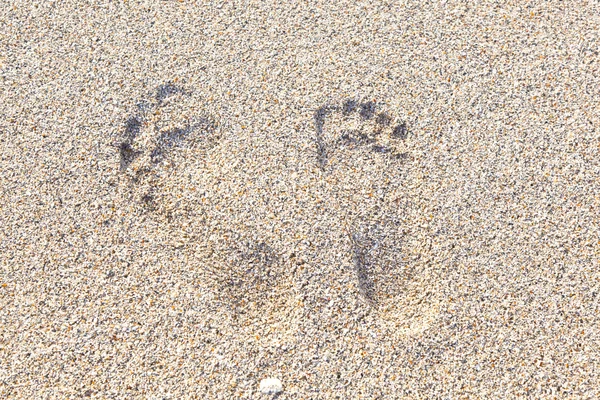 Следы на пляже в песке — стоковое фото