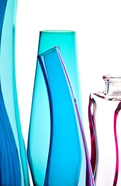 Blå flaskor på en rad — Stockfoto