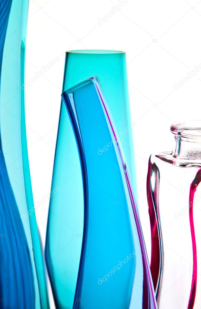 Blue bottles on a row